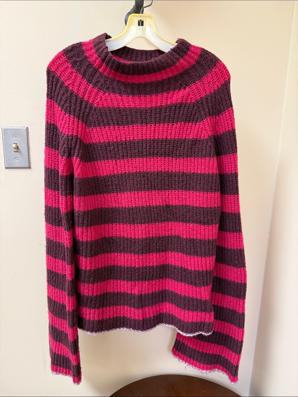 Anthropologie Hot Pink and Dark Brown Striped Turtleneck Sweater